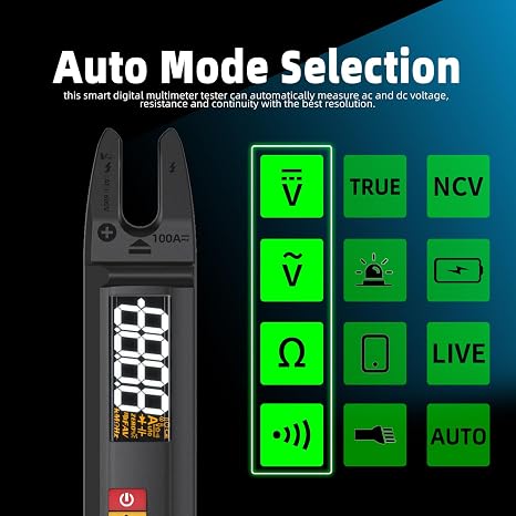 BSIDE Smart Digital Multimeter Tester Open Jaw DC AC Amp Clamp Meter, Rechargeable with Flashlight, Measures Current Resistance Continuity V-Alert Live Check Voltage