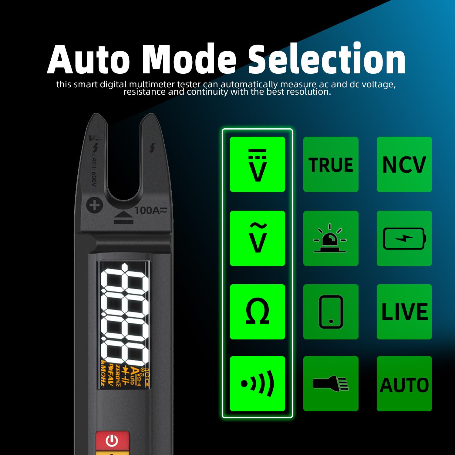 BSIDE U0 Multimètre Numérique Intelligent avec Pince Ampèremétrique Ouverte et Détecteur de Tension Sans Contact Mini Testeur Automatique Rechargeable de Courant/Tension AC DC Résistance Continuité