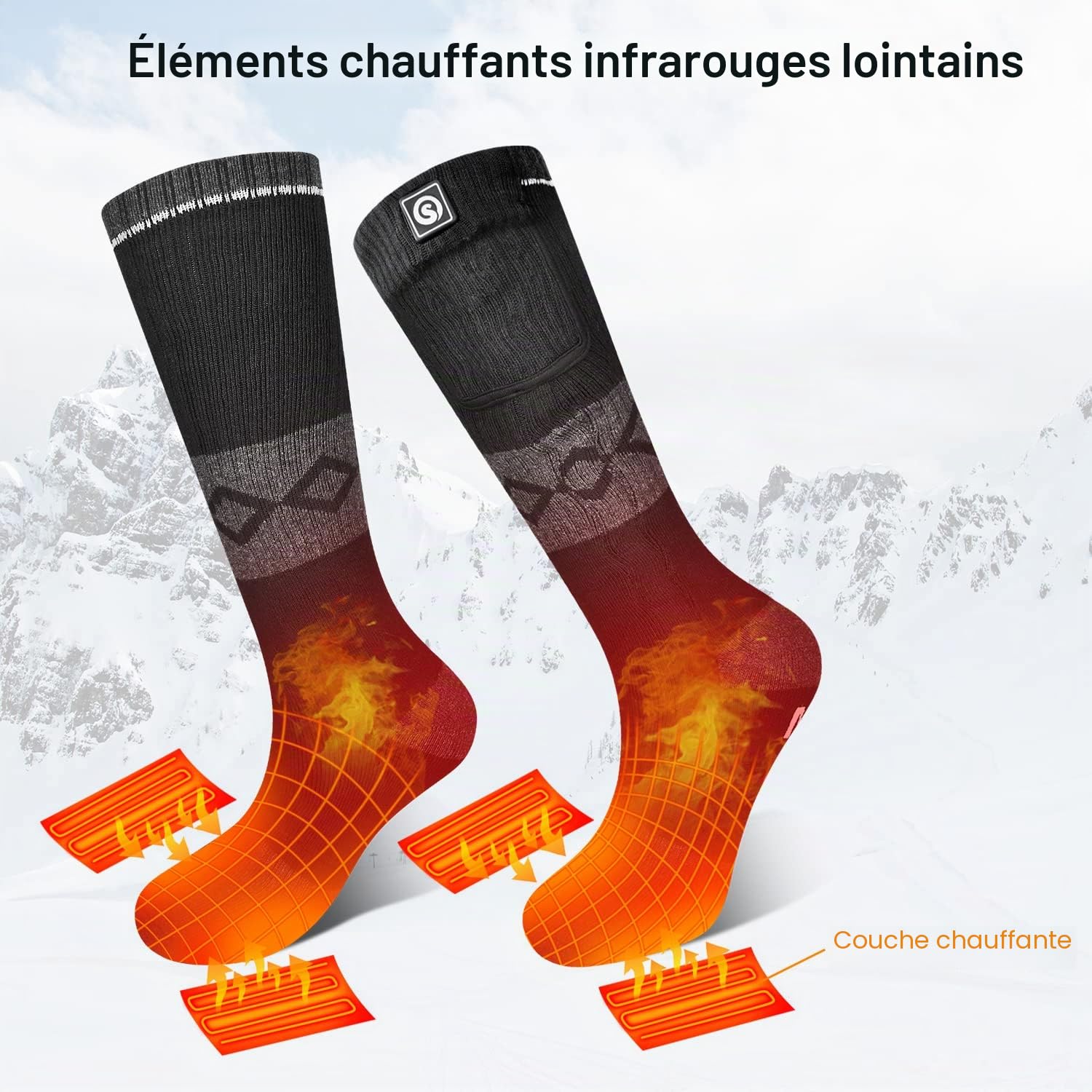 Sun Will Chaussettes chauffantes pour Hommes et Femmes électriques à Batterie en Hiver Froid Thermiques la Chasse Camping Ski Randonnée Pêche Équitation Moto, Noir