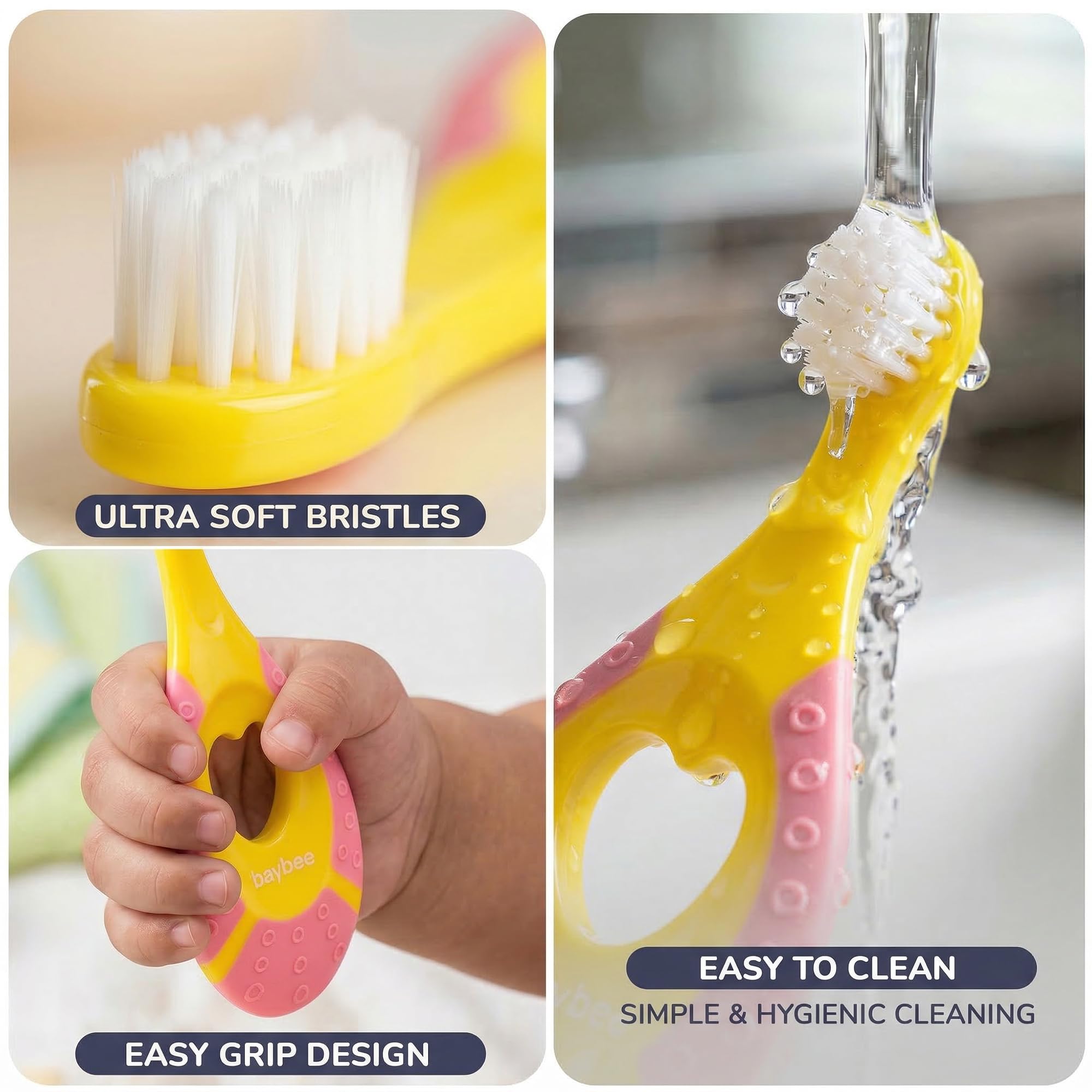 Baybee Ultra Soft Baby Toothbrush | BPA-Free Smooth Silicone Bristles | Easy Grip, Great For Massaging & Cleaning Gums Toddler Tooth brush | kids Safe and Effective Oral Care Toothbrush For 3M+ (Pink) 3