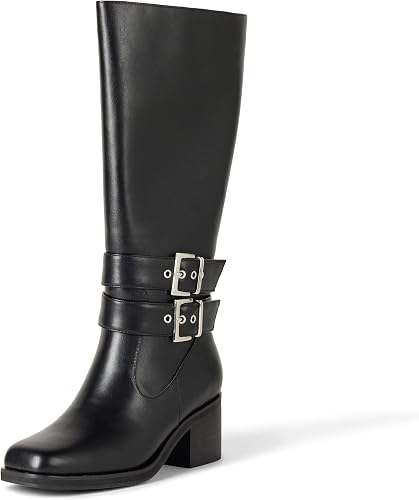 The Drop Women's Sage Tall Biker Boot with Buckles, Black, 9