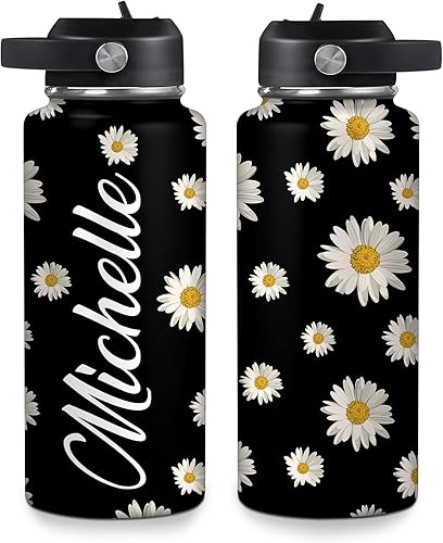 Hyturtle Regalos personalizados para los amantes de las margaritas, botella de agua de acero inoxidable con nombre personalizado, botella de agua de