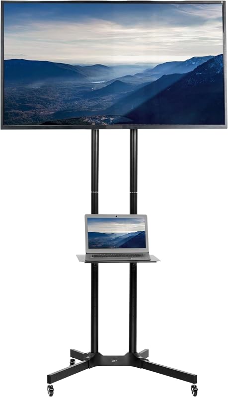 VIVO Carro alto para TV para pantallas de 32 a 83 pulgadas de hasta 110 libras, LCD LED OLED 4K paneles planos y curvos inteligentes, soporte rodante con estante para DVD para computadora portátil, ruedas de bloqueo, Max VESA 600x400, negro, STAND-TV13E