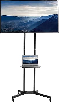 عربة تلفزيون VIVO Tall لشاشات مقاس 32 إلى 83 بوصة تصل إلى 110 رطلاً ، وألواح LCD LED OLED 4K الذكية المسطحة والمنحنية ، وحامل التدحرج مع رف DVD للكمبيوتر المحمول ، وعجلات القفل, Max VESA 600x400 ، أسود ، STAND-TV13E