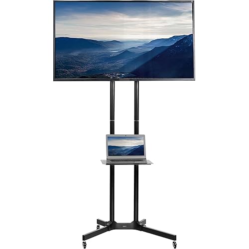VIVO Tall TV Cart for 32 to 83 inch Screens up to 110 lbs, LCD LED OLED 4K Smart Flat and Curved Panels, Rolling Stand with Laptop DVD Shelf, Locking Wheels, Max VESA 600x400, Black, STAND-TV13E