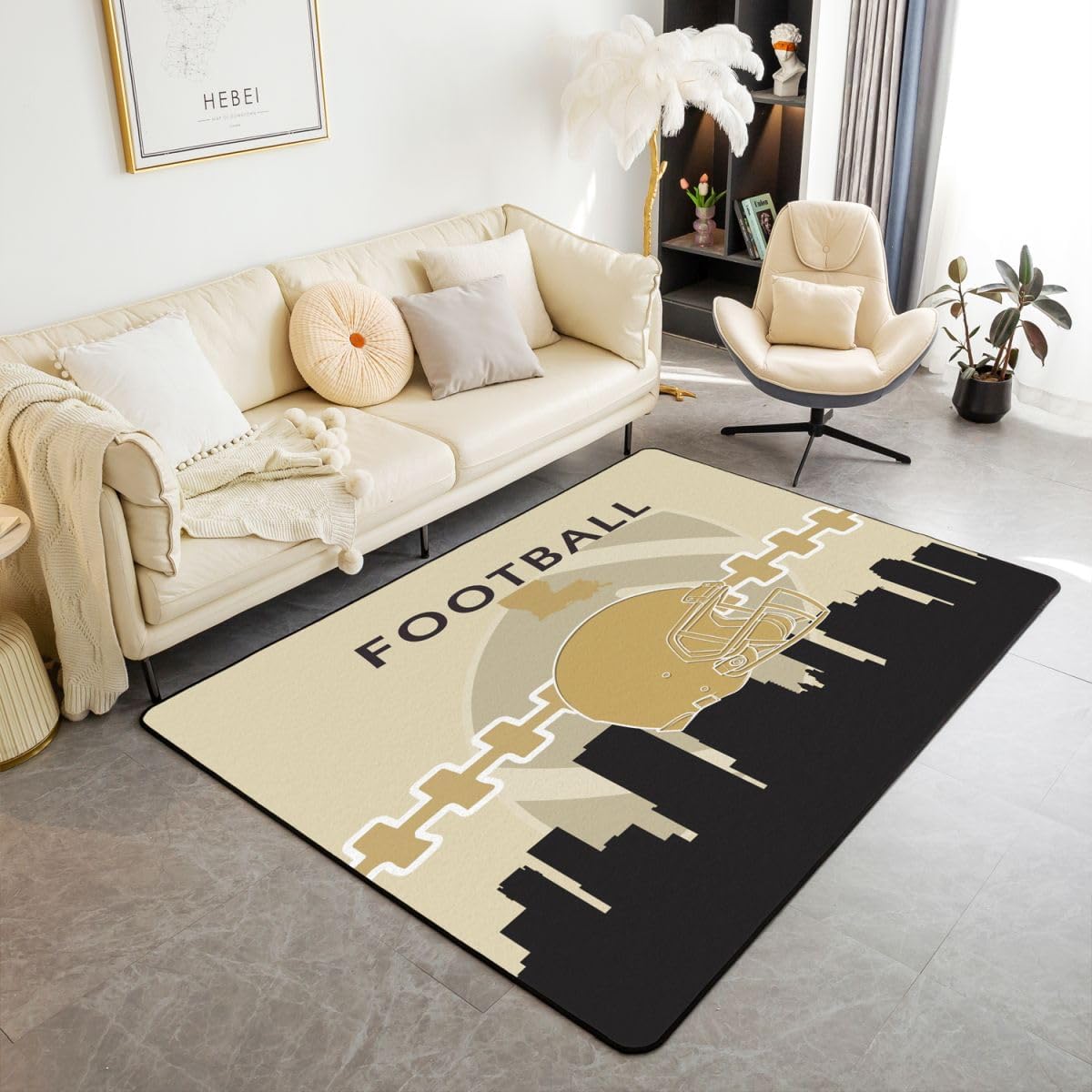 Sports Area Rug for Boys,Football Carpet 5x7,Football Players Living Room Rug,Sports Ball Game Accent Rug Set for Bedroom Non Shedding