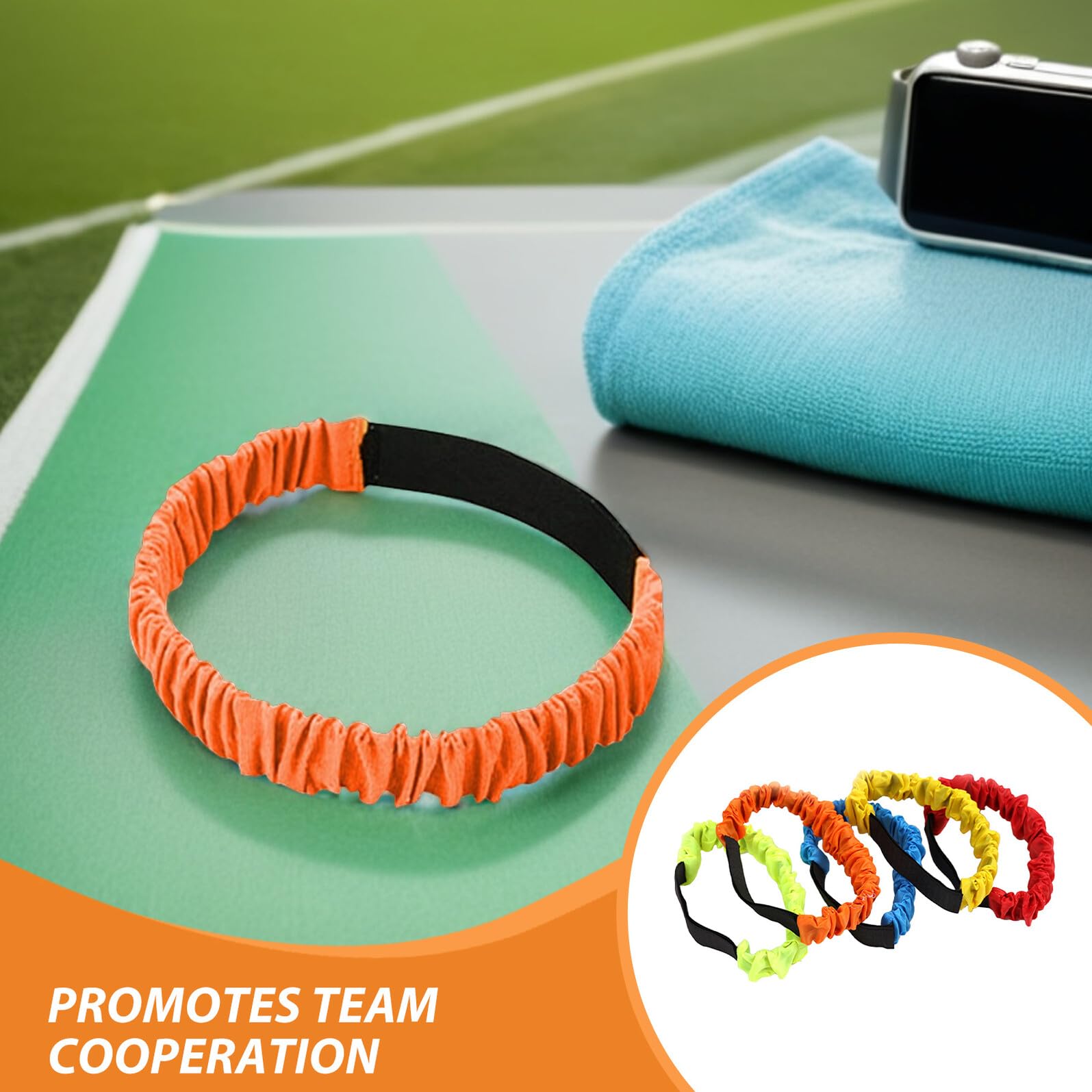 HANABASS 15 Correas Elásticas para Carreras de Tres Piernas 15 Piezas Multicolor Rojo Amarillo Azul Verde Naranja Bandas para Piernas en Juegos de Campo Competencias en Equipo y