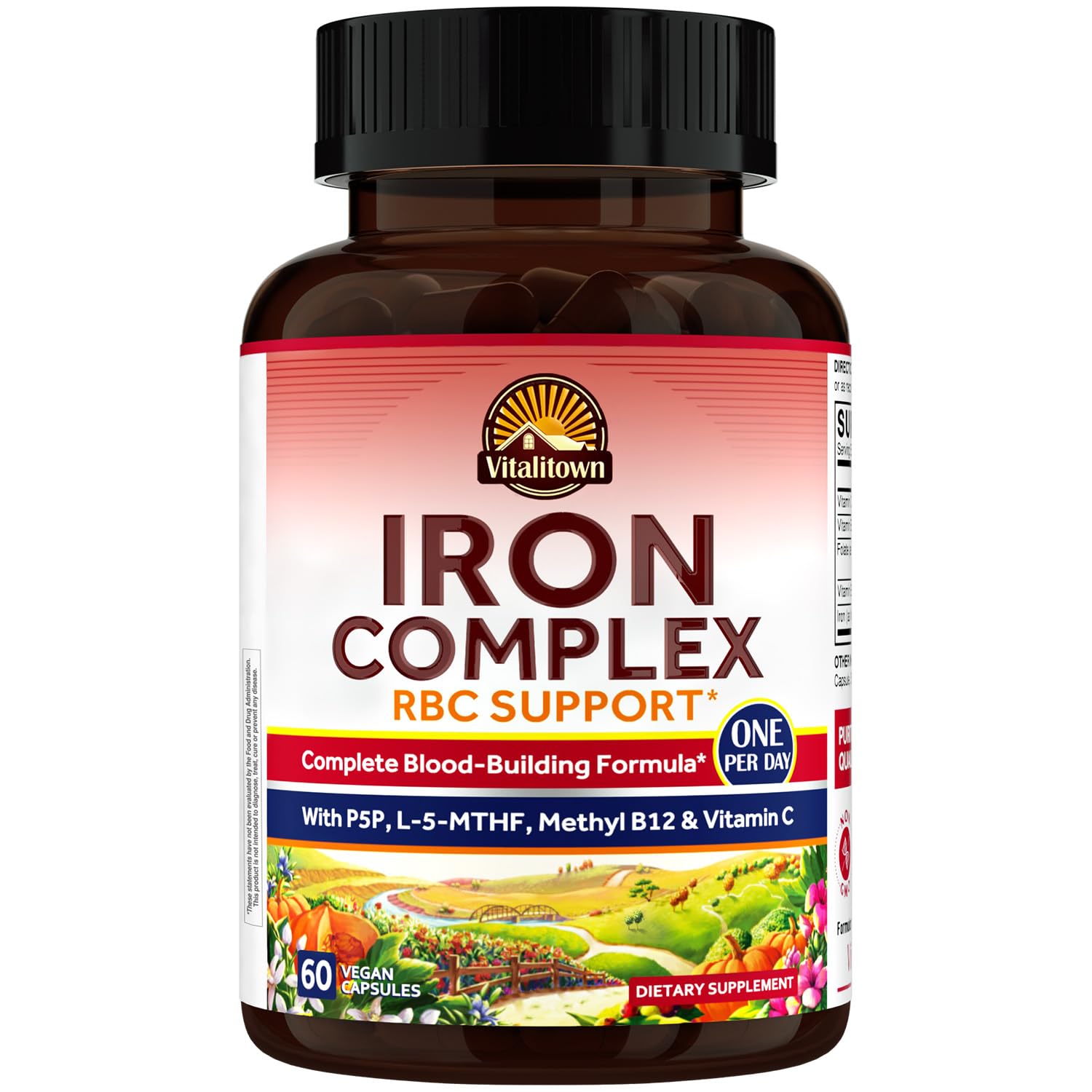 Iron Complex, Complete Blood Building Formula, Ferrous Bisglycinate, Active B6, Folate, B12, Red Blood Cell Support, Best Absorption, Once Daily, 60 Vegan Caps