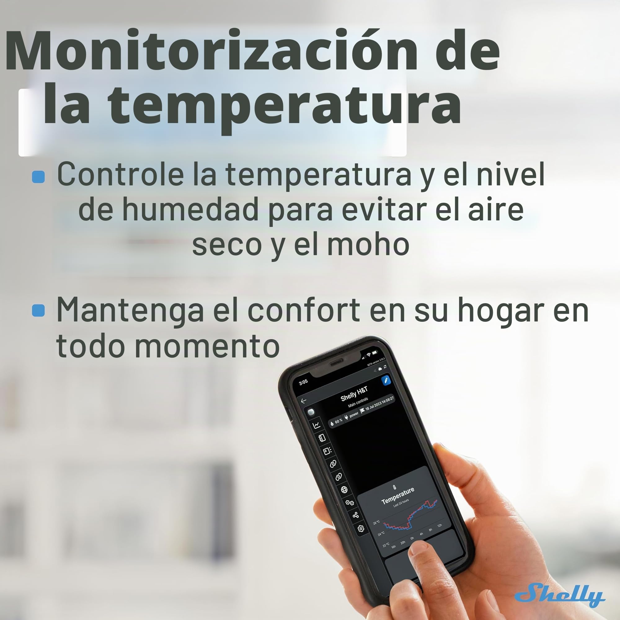 Shelly H y T detectan el estado de temperatura y humedad, configuración con aplicación Shelly, Negro