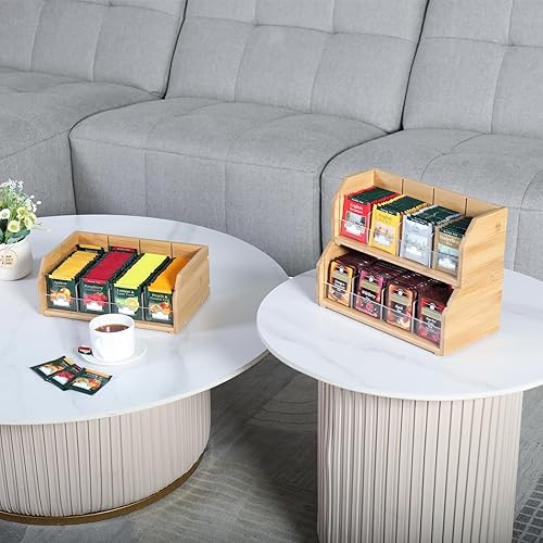 Miniatura 17 de Organizador de bolsas de té de bambú apilable de 2 capas y estante - Contenedores de madera para cajas de té - Soporte para encimera o gabinete