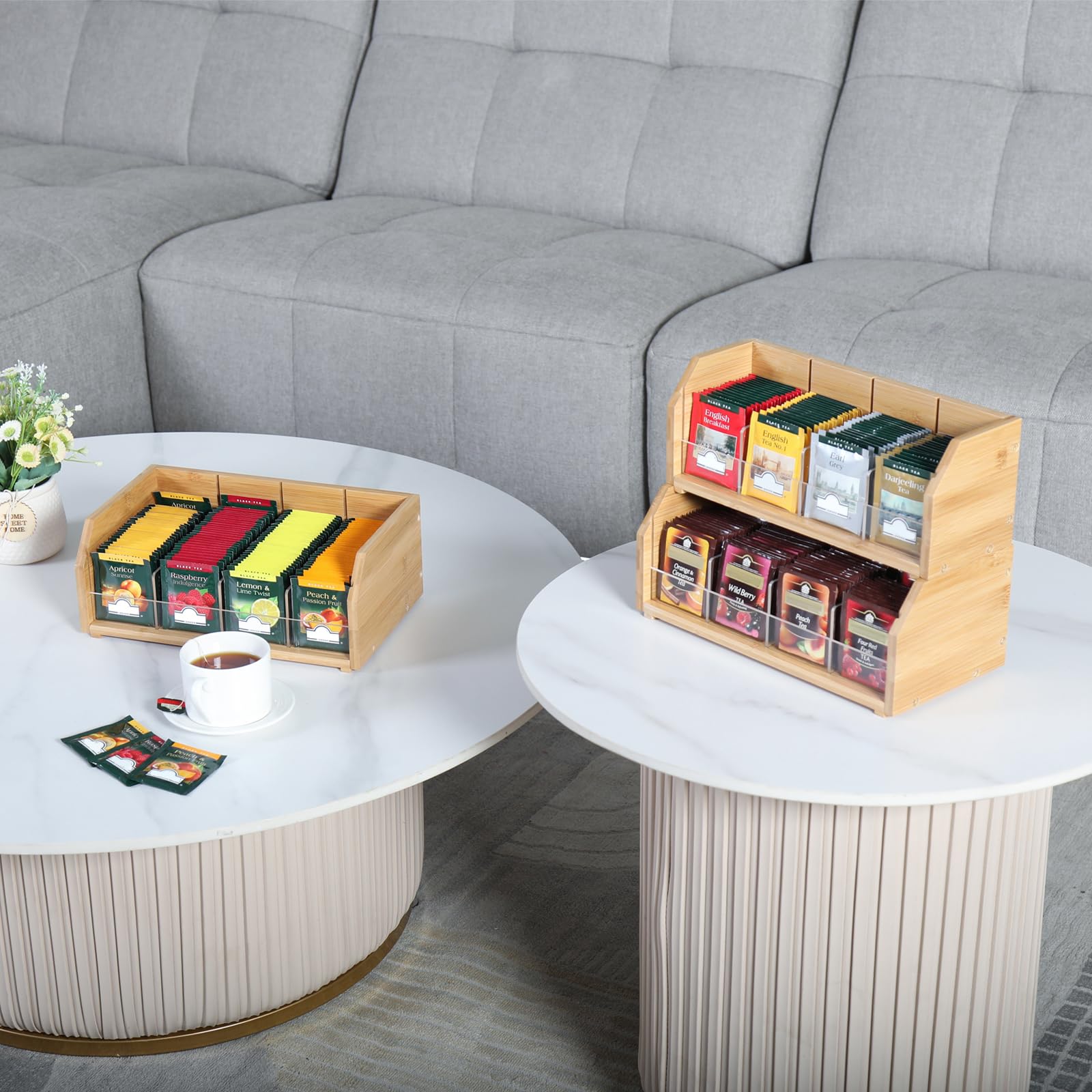 Bamboe theezak-organizer, 3 etages, 360 graden draaibare theezakhouder