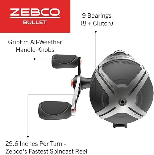 Miniatura 3 de Zebco Bullet Spincast Fishing Reel, Durable All-Metal Construction, Solid-Brass Pinion Gear, Pre-Spooled with 10-Pound Zebco Fishing Line, Black