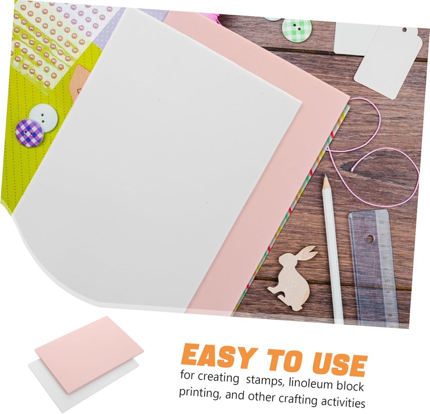 Gadpiparty 4pcs Rubber Linoleum Carving Blocks Soft Printmaking Kit for DIY Crafts Durable Rubber Stamps for Card Making Scrapbooking and More Pink White