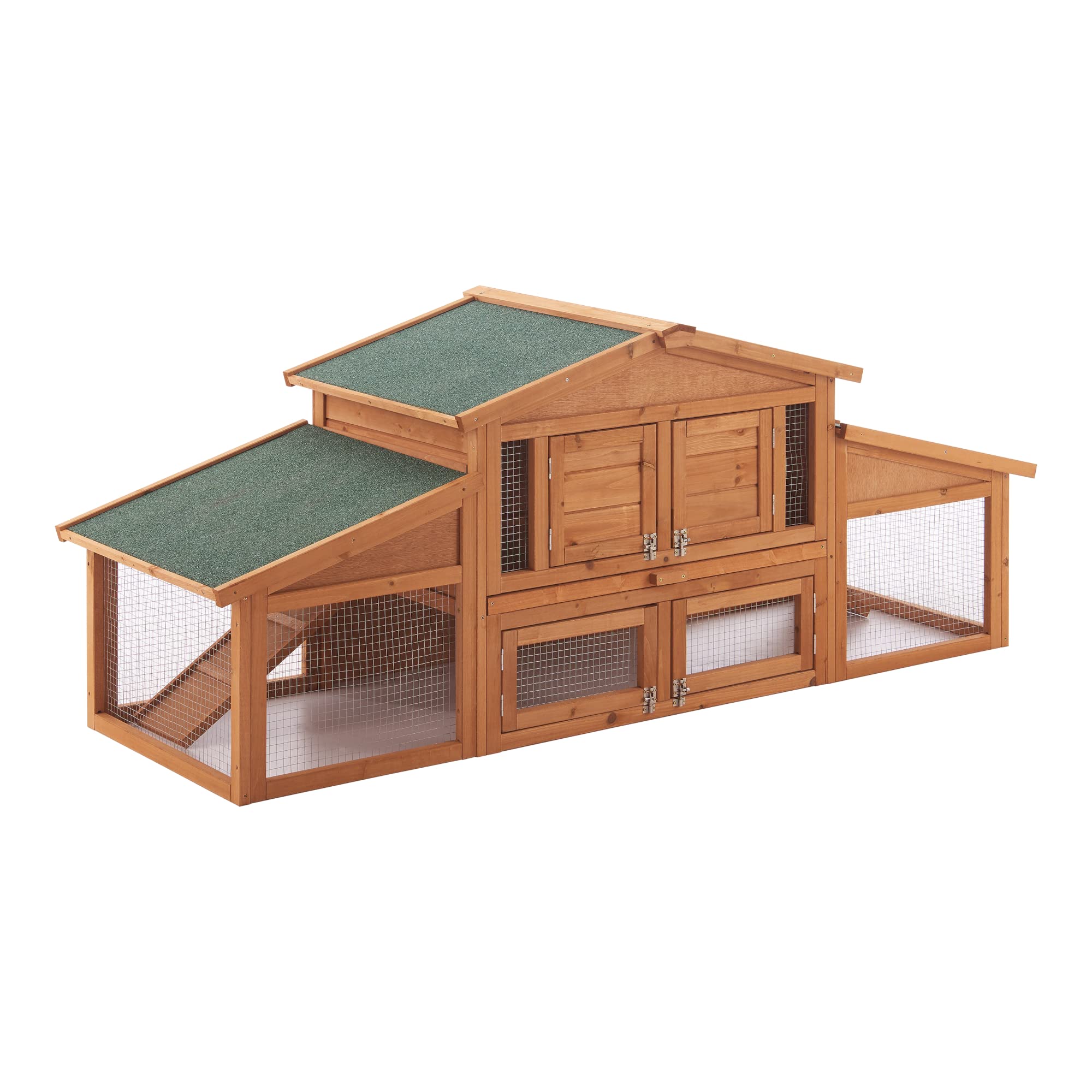 Conigliera Coperta con Tettuccio Impermeabile (AxLxP) 72 x 180 x 62 cm Gabbia con Casetta e Area Recintata, Struttura in Legno, Uso Esterno