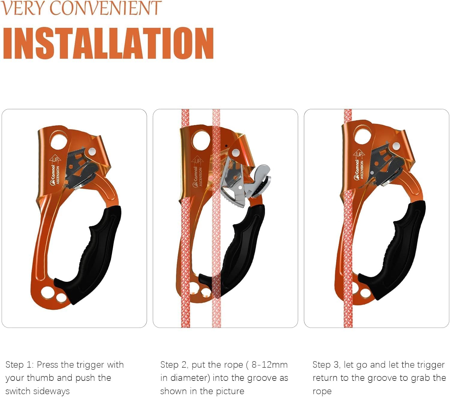 UIAA & CE Certified Hand Ascender for 8–13mm Rope, Rope Clamp for Rock Climbing, Tree Climbing, Arborist, Rappelling Gear – Left/Right Hand