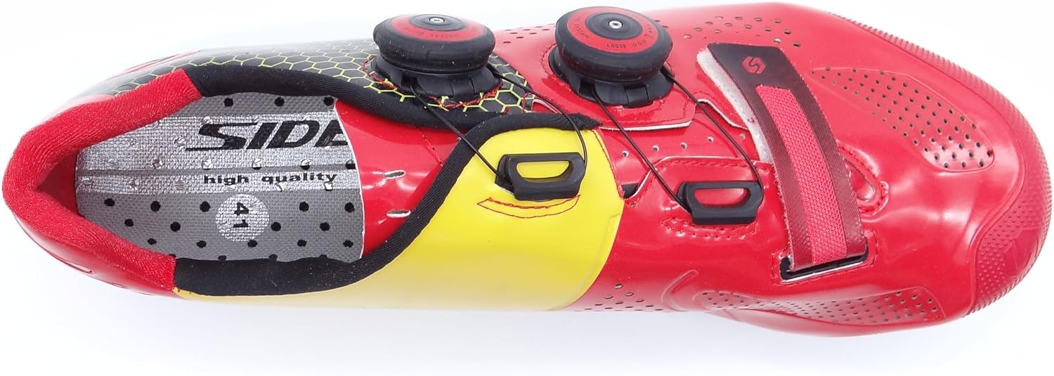 Sidebike Cycling Shoes Mountain Bike, MTB, BMX, Cyclocross, Gravel Biking - SPD Cleat Compatible - Carbon Fiber Sole (Red/Yellow, EU43/US10/27.5CM)