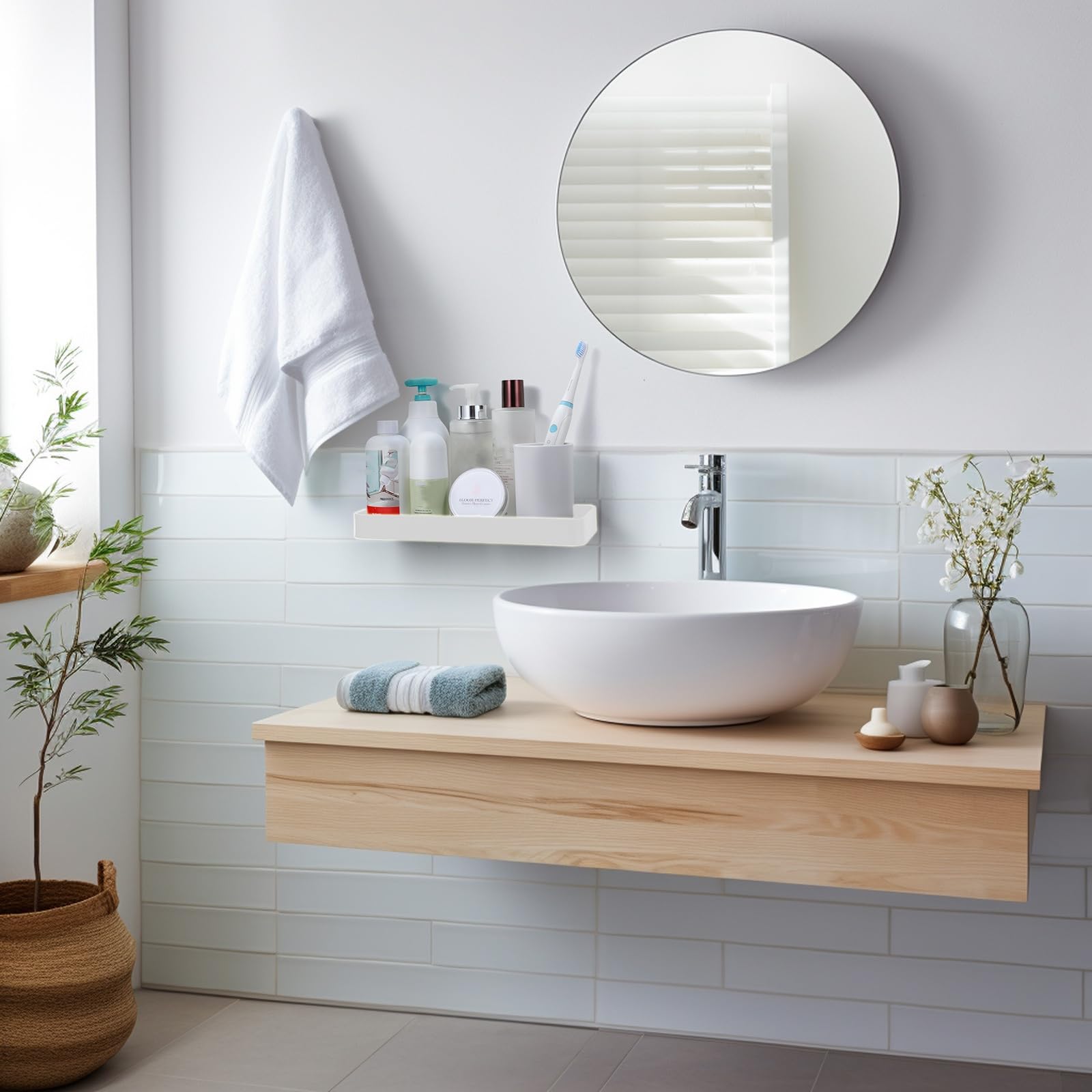 Z metnal Pequeños estantes de baño de cristal, estante flotante blanco de 25 cm, mini estante de pared para organizador de baño con vidrio, montado en la pared, 2 unidades, 10 pulgadas