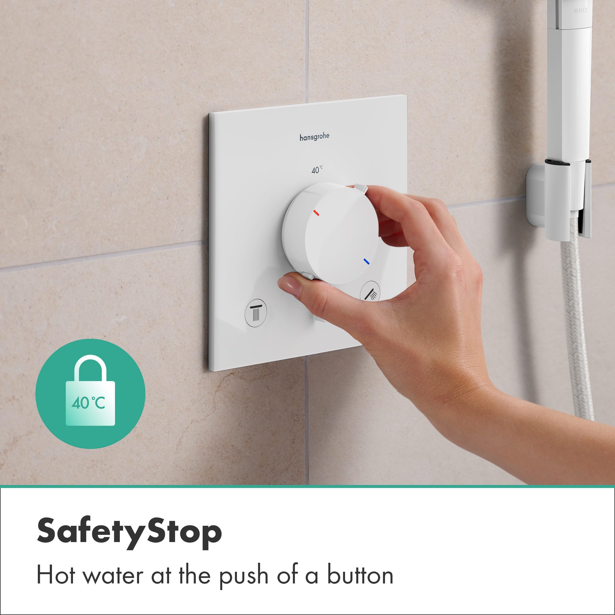 hansgrohe Ecostat Comfort E 33716700 termostat prysznicowy podtynkowy z kombinacją bezpieczników, armatura prysznicowa z blokadą bezpieczeństwa (SafetyStop) w temperaturze 40°C, termostat dla 2