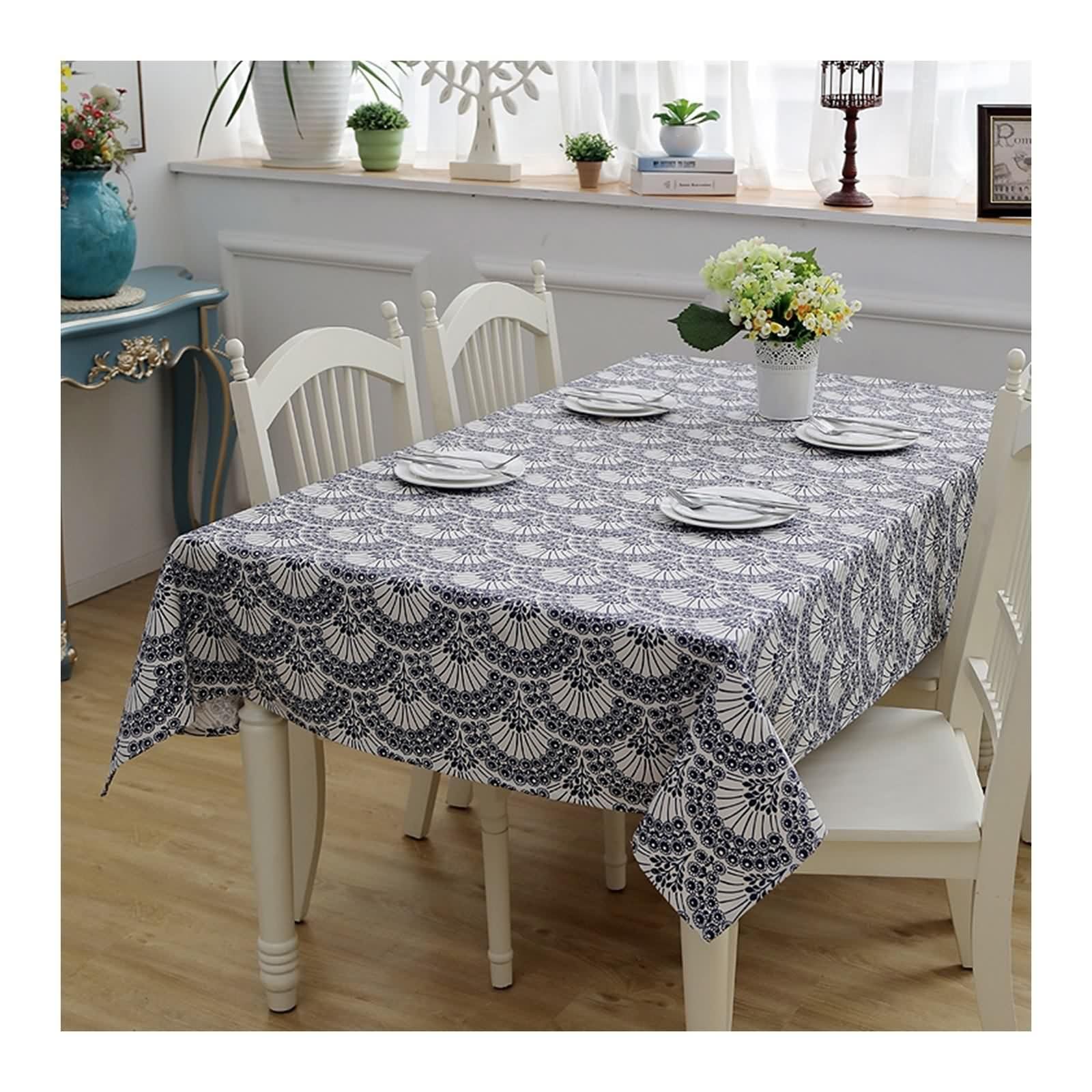 Tovaglia Cotone 90X140, Tovaglia per Festa Di Compleanno Blu Fiore Stampato Copritavolo per Soggiorno Cucina