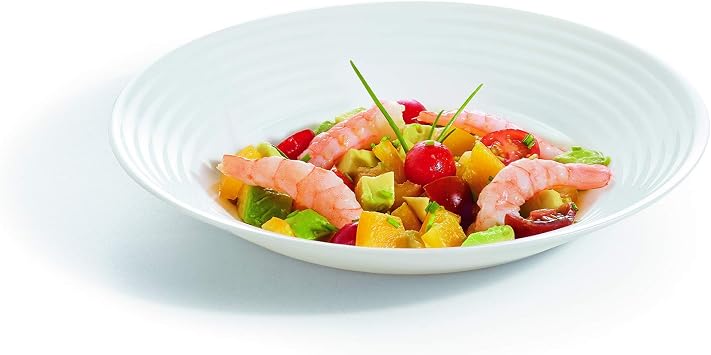Harena Lined Opal Glass Dinner Set Dinnerware Tableware Plates Microwave Safe Dishwasher Safe Dining Modern White, 6 Soup Bowls