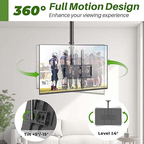 Miniatura 4 de Soporte de techo para TV giratorio 360, soporte de TV colgante de alta resistencia para LED, LCD, OLED, televisores de pantalla plana de plasma,