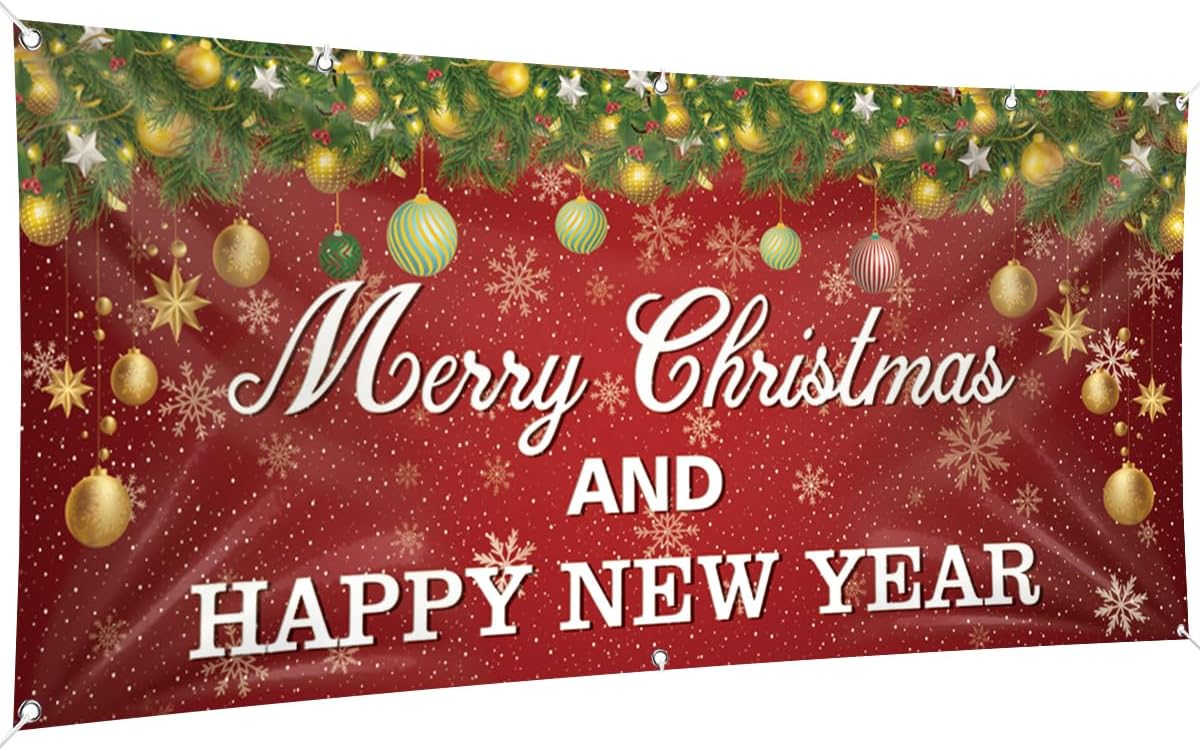 Christmas Garage Door Banner, 16ft x 7ft Merry Christmas Garage Cover Large Xmas Party Background Decoration for Photography, Holiday Photo Booth Props Outdoor Hanging Decor for Winter Supply