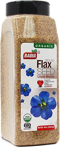 Badia Organic Ground Flax Seed, 16 oz - Superfood High in Fiber & Omega-3, Certified Organic, Non-GMO, Baking, Smoothies & Cooking