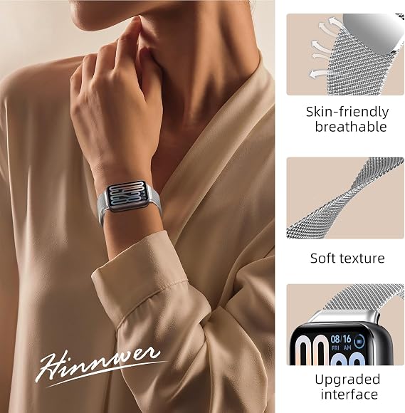 Xiaomi Redmi Watch 6/5/4 / Xiaomi Smart Band 10 Pro/9 Pro/8 Pro için yedek kayış, Milanaise paslanmaz çelik metal manyetik toka Xiaomi Mi Band 10 Pro için, gümüş