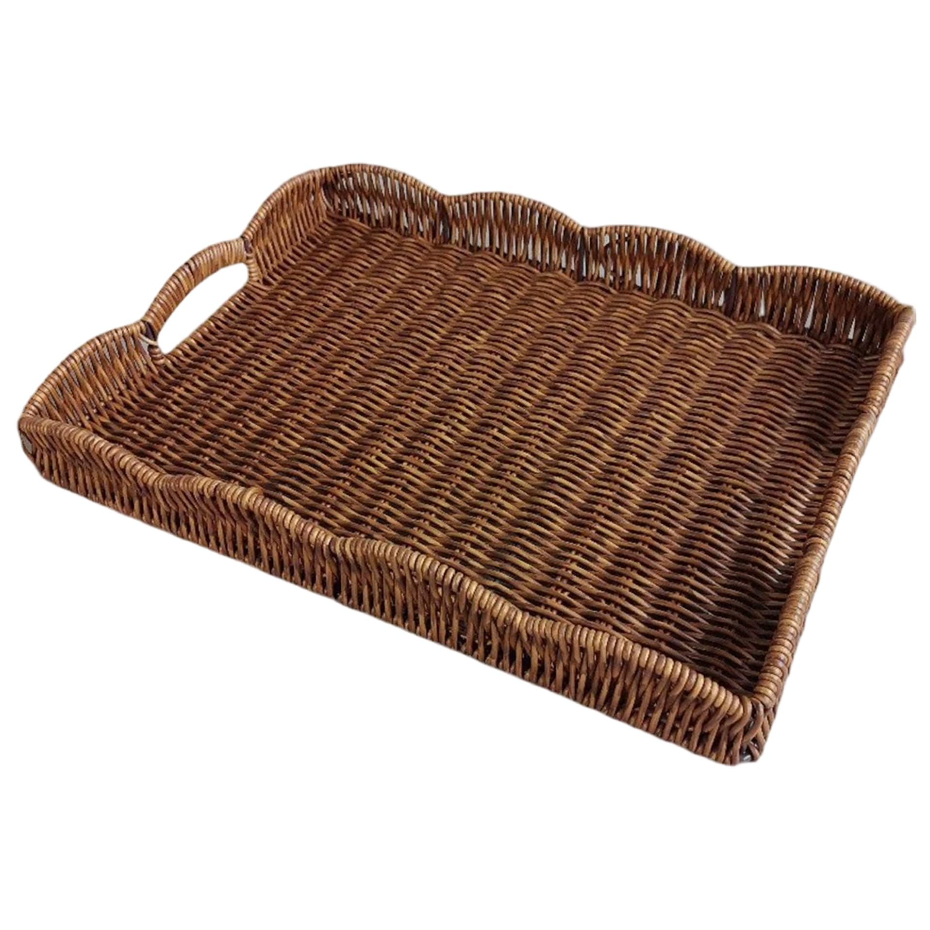 Rattan Tray 15x11x2in Large Woven Ventilate Rectangular Tray with Handle Rustic Decorative for Fruit, Vegetables, Snack, Bread, Coffee