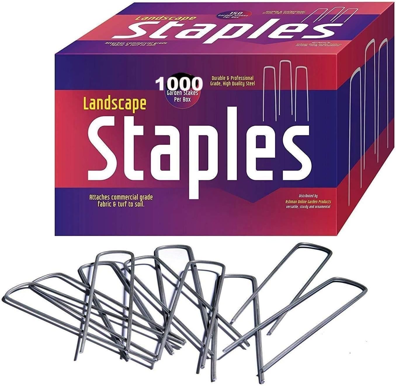 Ashman Garden Stakes, Galvanized Landscape Staples and Fence Stake Heavy Duty (1000 Count)