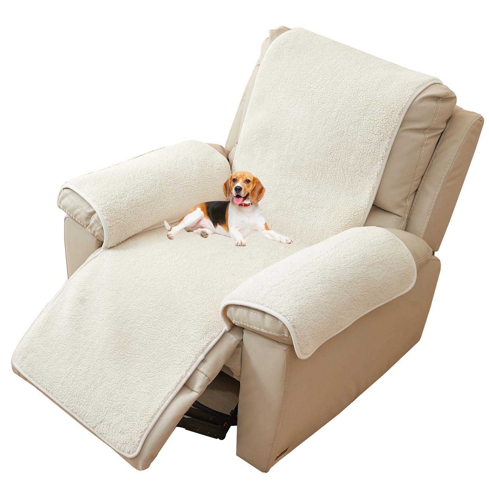 Funda para silla reclinable beige de imitación de cordero lavable 76x231 cm