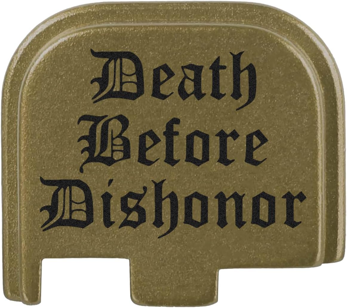 NDZ Performance Slide Cover Back Plate for Glock 43 43X 48 & PSA Dagger Micro – Aluminum Upgrade with Black Engraving – Death Before Dishonor – Olive Drab Green