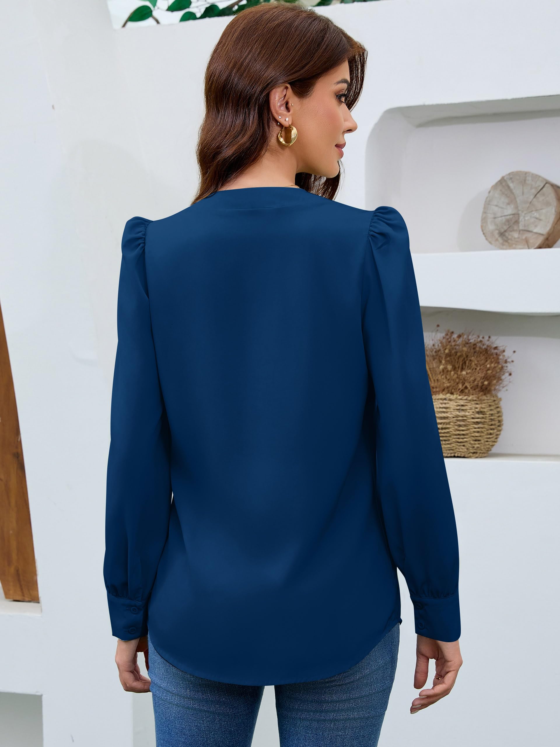 Camicette da donna Business Casual Top in raso di seta con scollo a V a maniche lunghe abbottonatura camicie da lavoro camicette