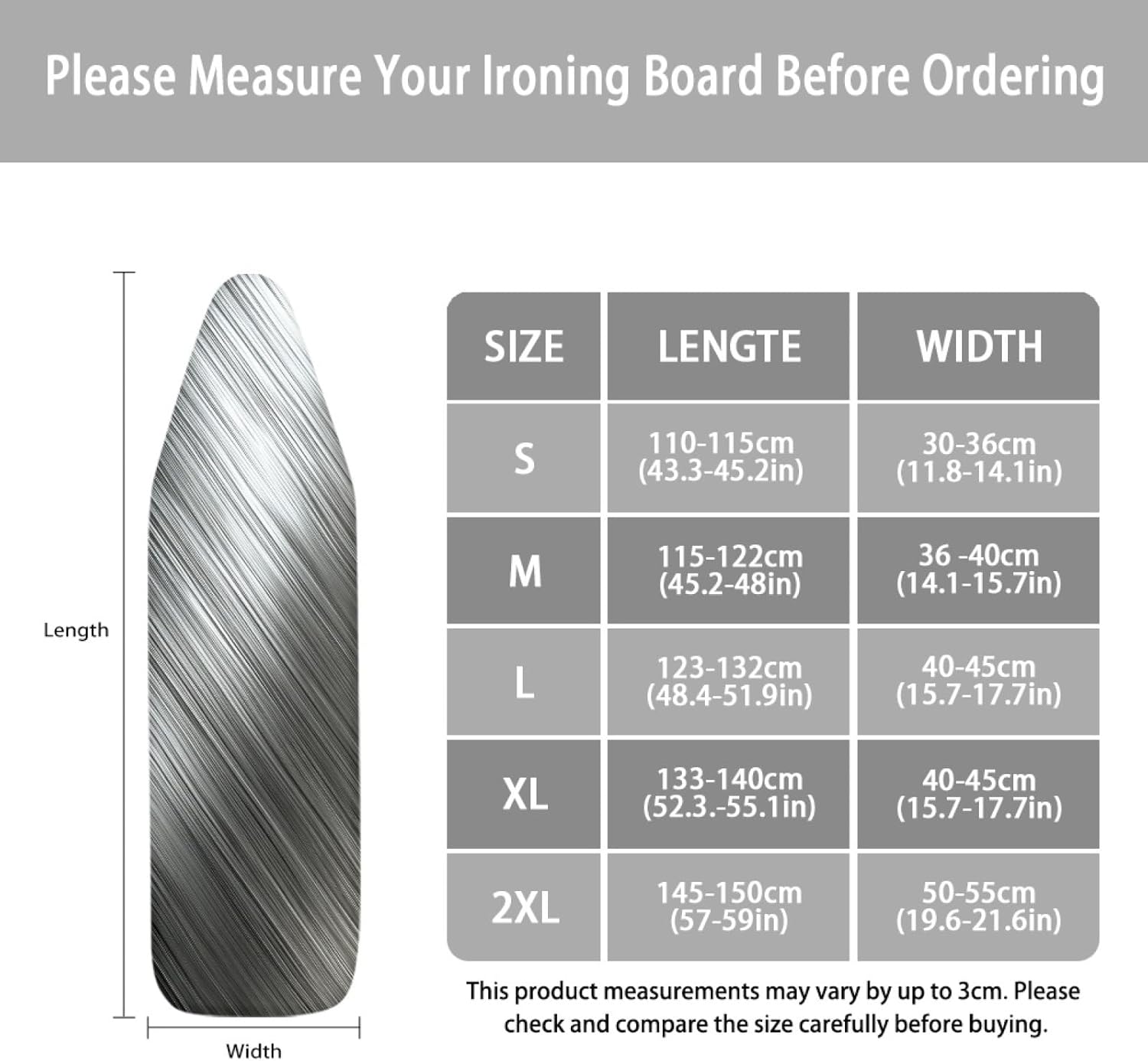 Large Ironing Board Cover and Pad 59x19 Gradient Silver Gray Iron Table Cover with Padding,Extra Wide,Resist Scorching and Staining,Heatproof,Adjustable Fastener Durable Stain