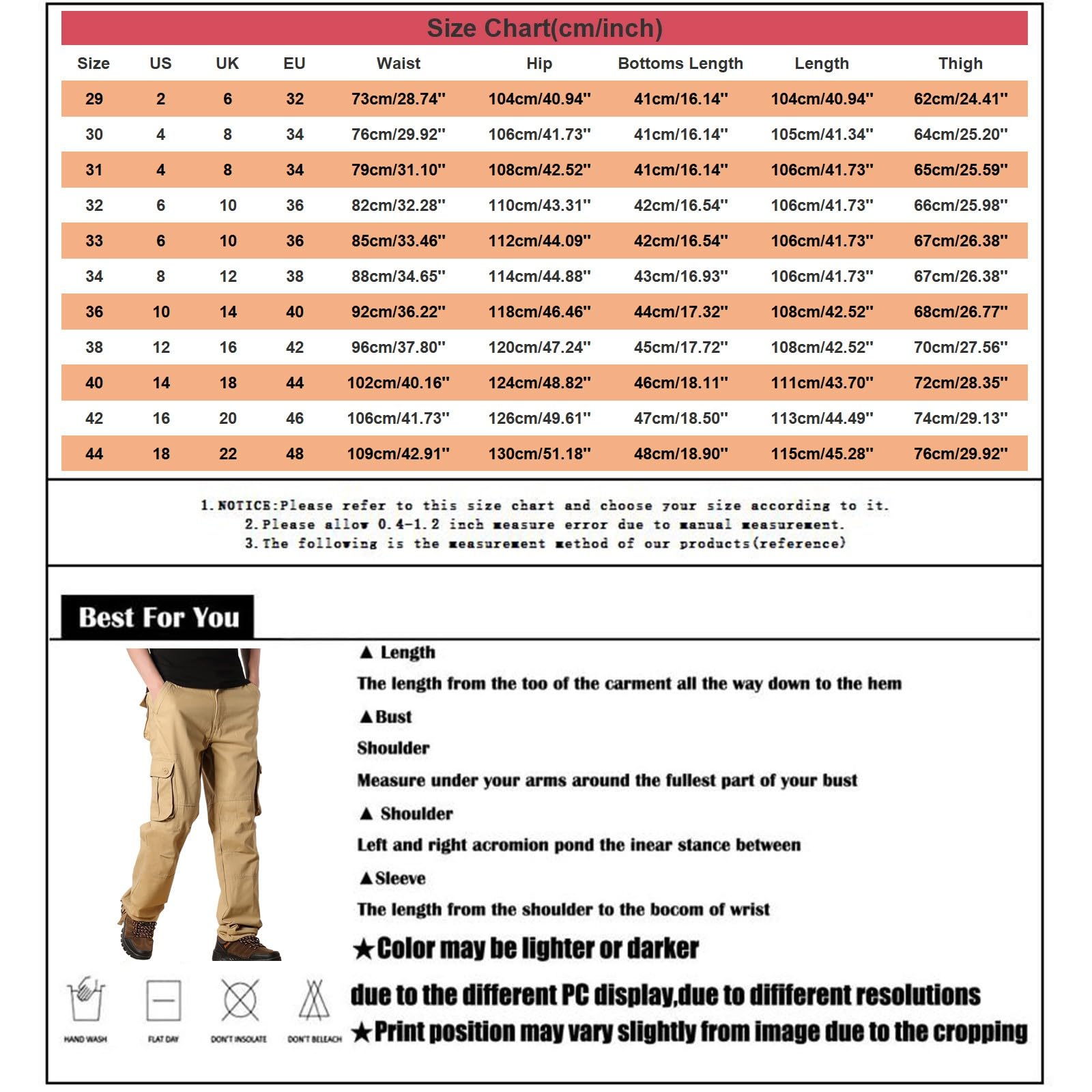 Herren Cargohose Slim Fit Herren-Arbeitshose, Wander-Cargohose, Taschen, Outdoor, Ripstop, mehrere Taschen, atmungsaktive Baumwollhose Langlaufski Set Herren