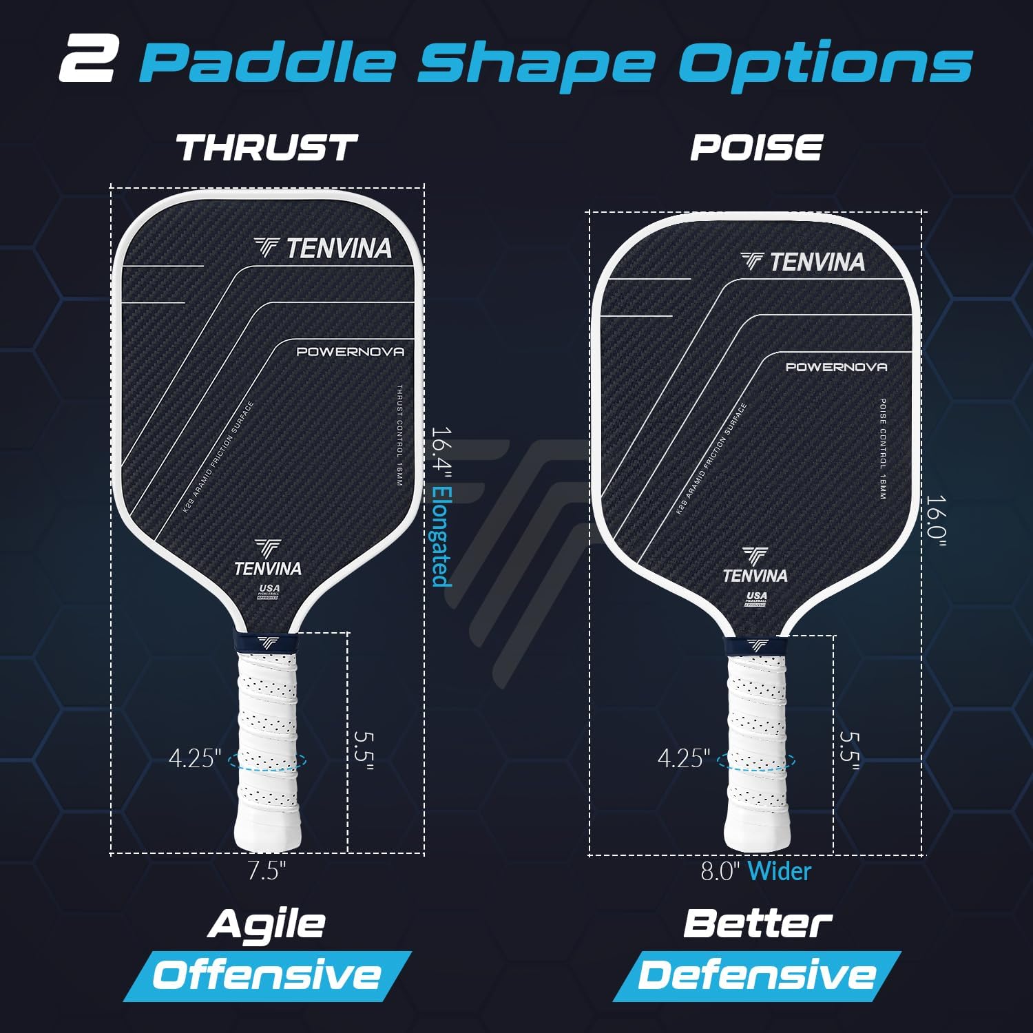 TENVINA Pickleball Paddles, Multi-Layer T700SC Textured Carbon Fiber Pickleball Paddle, 4-Types of Thicknesses and Shapes, USAPA Approved Pickle Ball Paddle, Strong Power and Spin Surface - Image 4