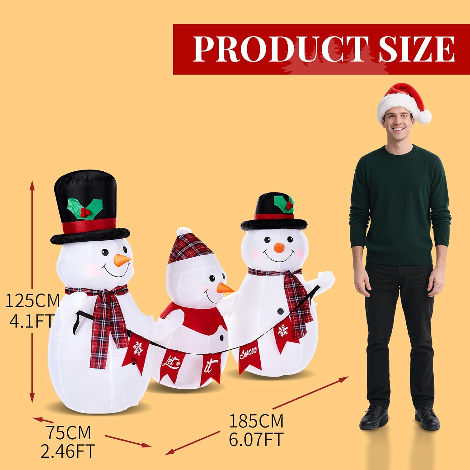 6.2 FT Christmas Inflatables Snowman Outdoor Decoration with Built in LED Lights, Blow ups Christmas Snowman Family with Bunting Decor, for Lawn Garden Yard and Holiday Party