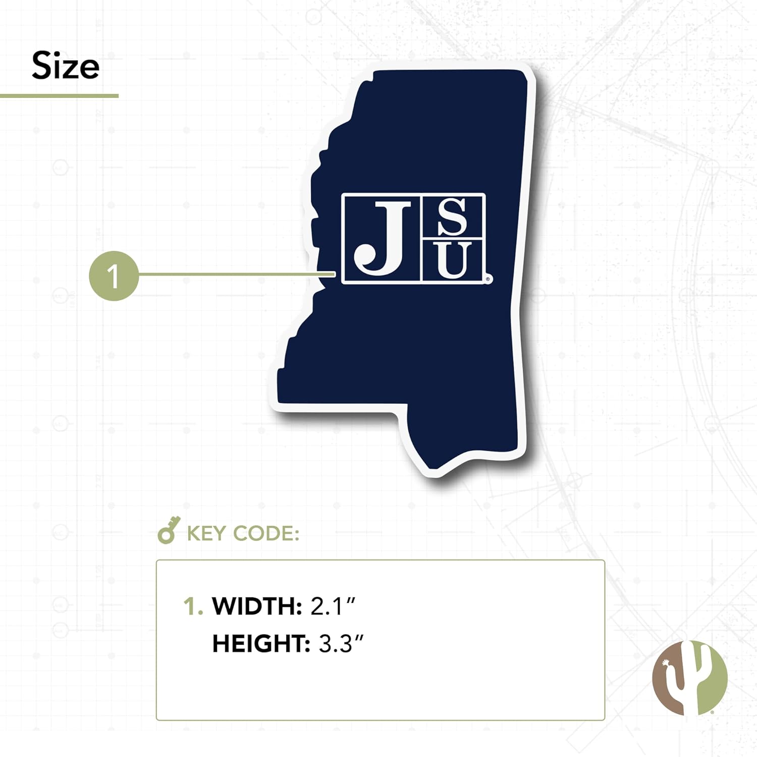 Desert Cactus Jackson J-State University JSU Tigers Vinyl Decal Laptop Water Bottle Car Scrapbook (State Border Sticker)
