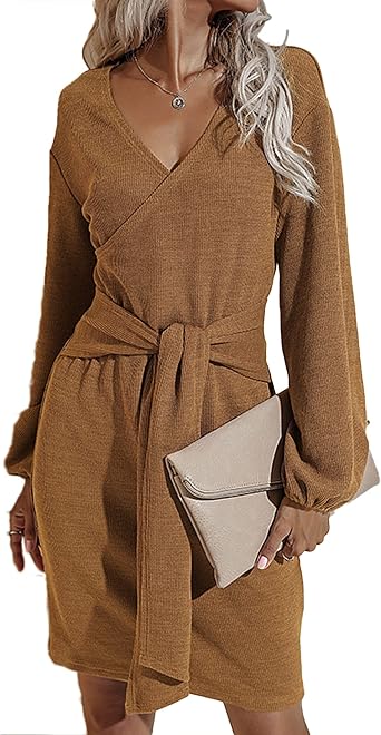 Amazon.com: Roll Up Vestido corto de manga larga sexy para mujer, de color  sólido, con tirantes, para otoño e invierno : Ropa, Zapatos y Joyería