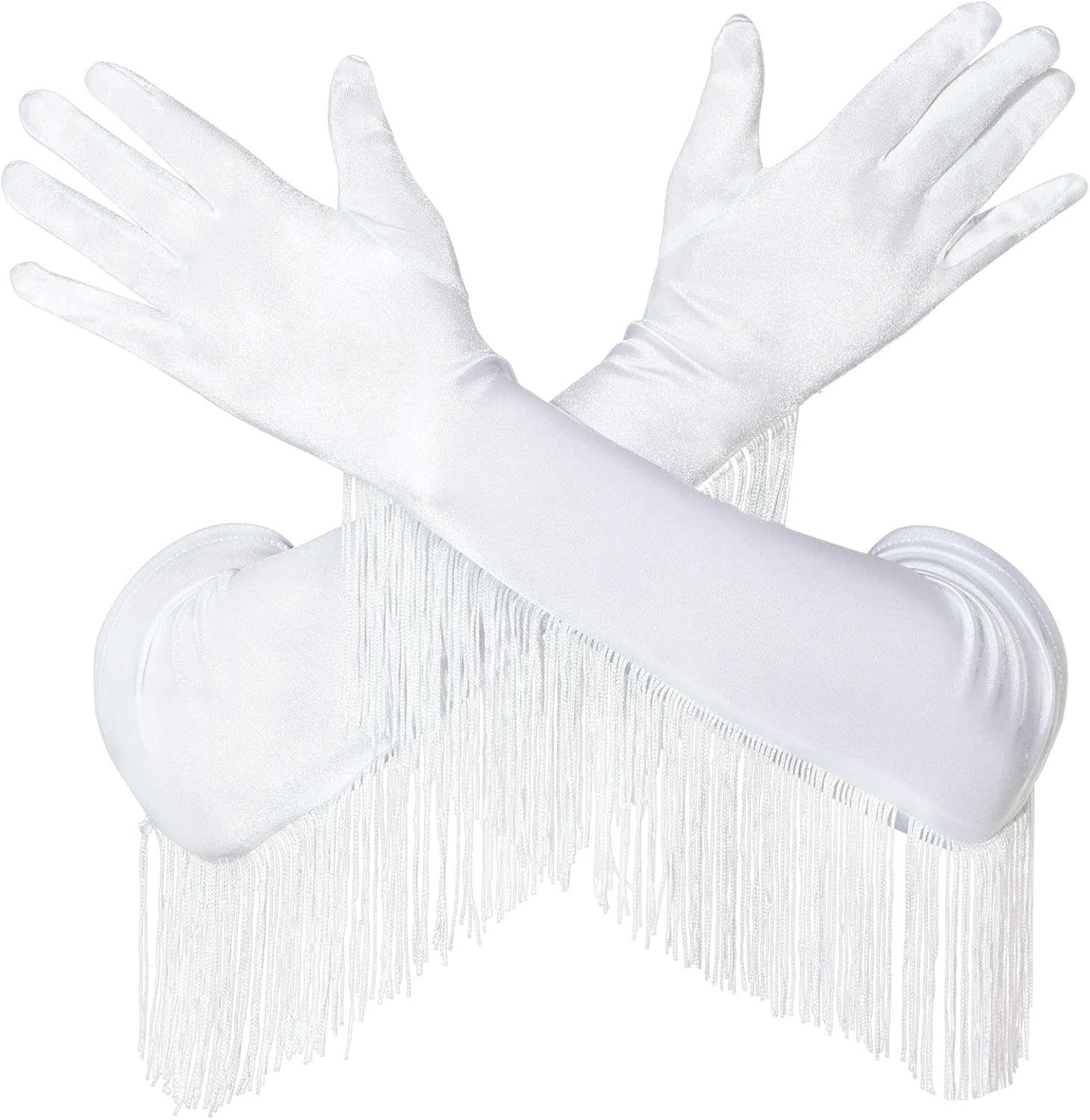 Long Satin Gloves with Tassel - 19.3" Elbow Stretchy 1920s Bridal Gloves for Costume Party Halloween - Image 5