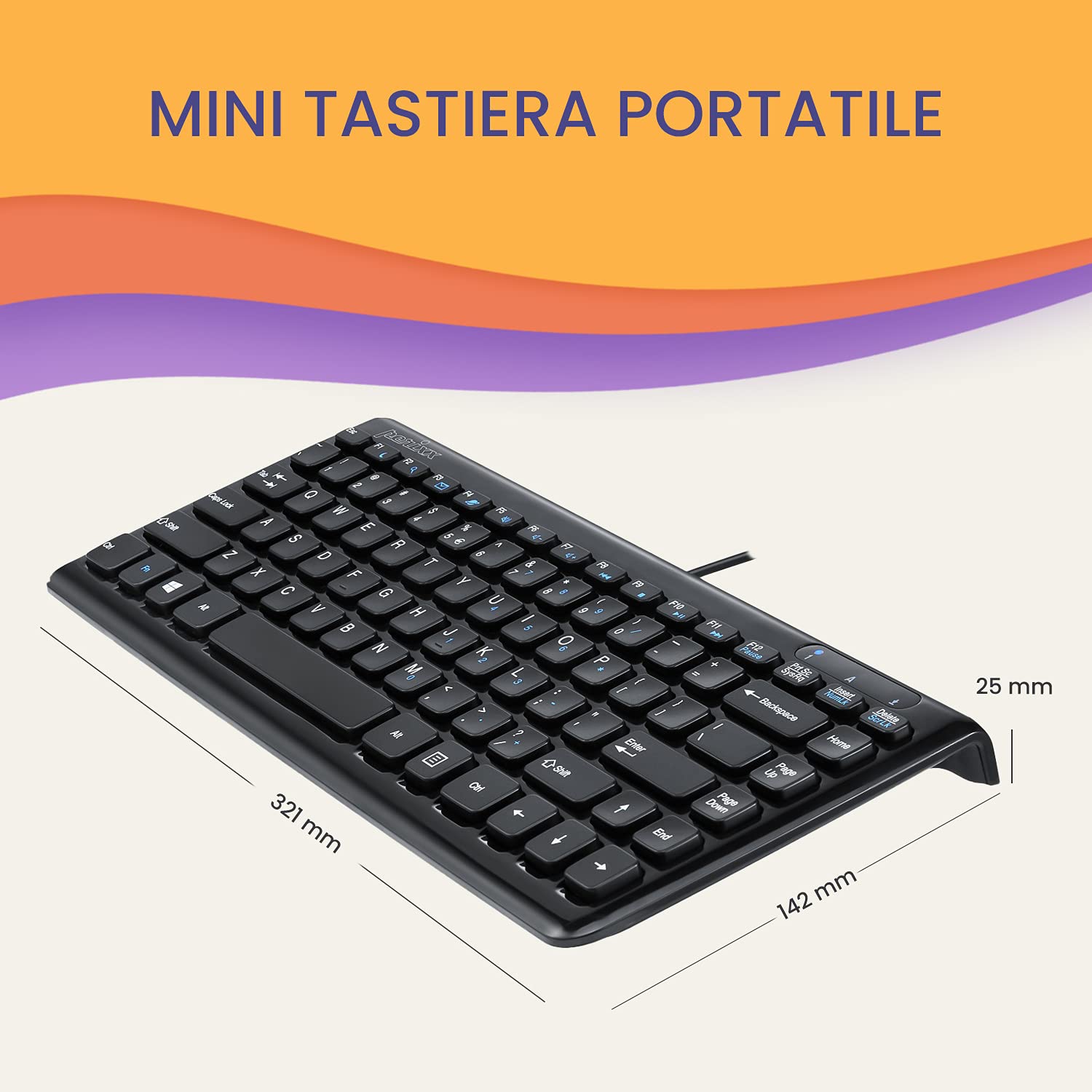 Perixx PERIBOARD-425 Tastiera Mini Con Touchpad Integrato – Cablata USB, Retroilluminazione, Layout Italiano 78 Tasti - 2