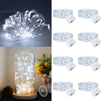 8 Pack Fairy Lights Battery Operated, 7ft 20 LED 3 Modes Speed Twinkle Mini String Lights Waterproof Silver Wire Firefly Starry Lights for Mason Jars Wedding Party Christmas Decorations