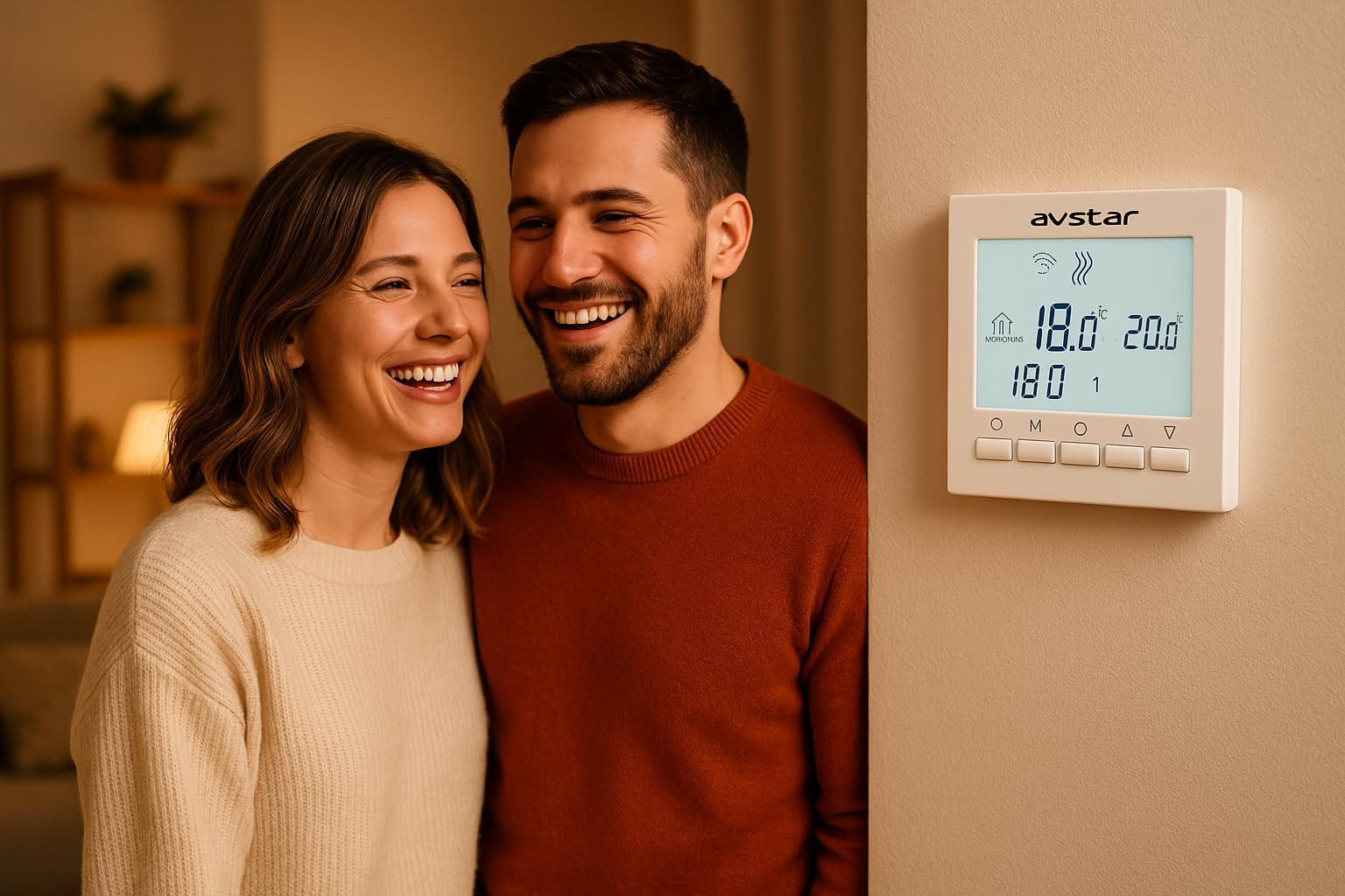 AVStar - Termostato Inteligente Digital programable para calefacción de calderas de Gas - Pantalla LCD para Facilidad de Control y programación (Blanco)