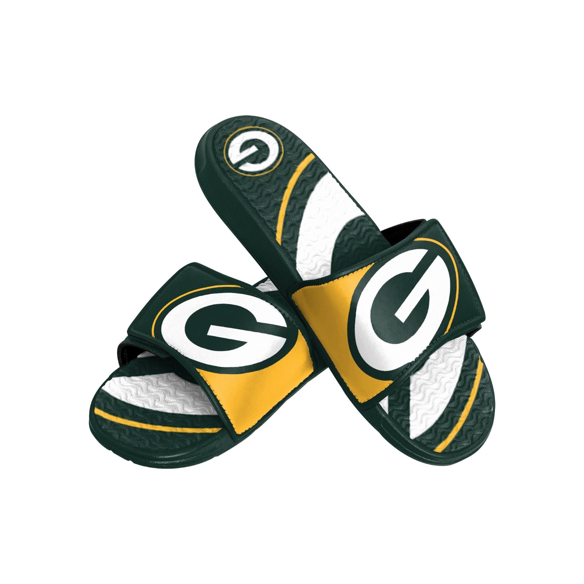 FOCO Green bay Packers NFL Colorblock Big Logo Gel Slide Green Yellow Badelatschen Hausschuhe