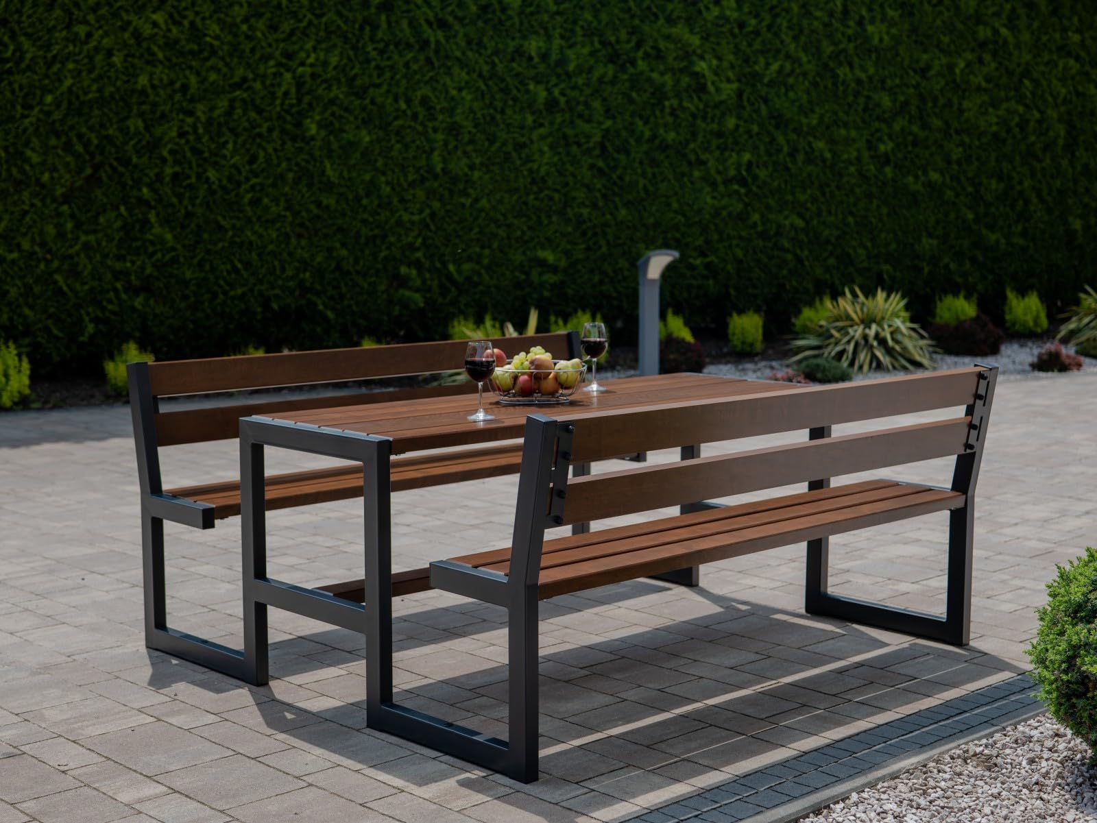 Rattanland® Gartenbank mit Tisch, Gartentisch mit Zwei Gartenbänken, Gartenmöbel Set Holz, Biertischgarnitur, Sitzgruppe Garten, Picknicktisch, Bierbank, Sitzgruppe Outdoor (Nuss)