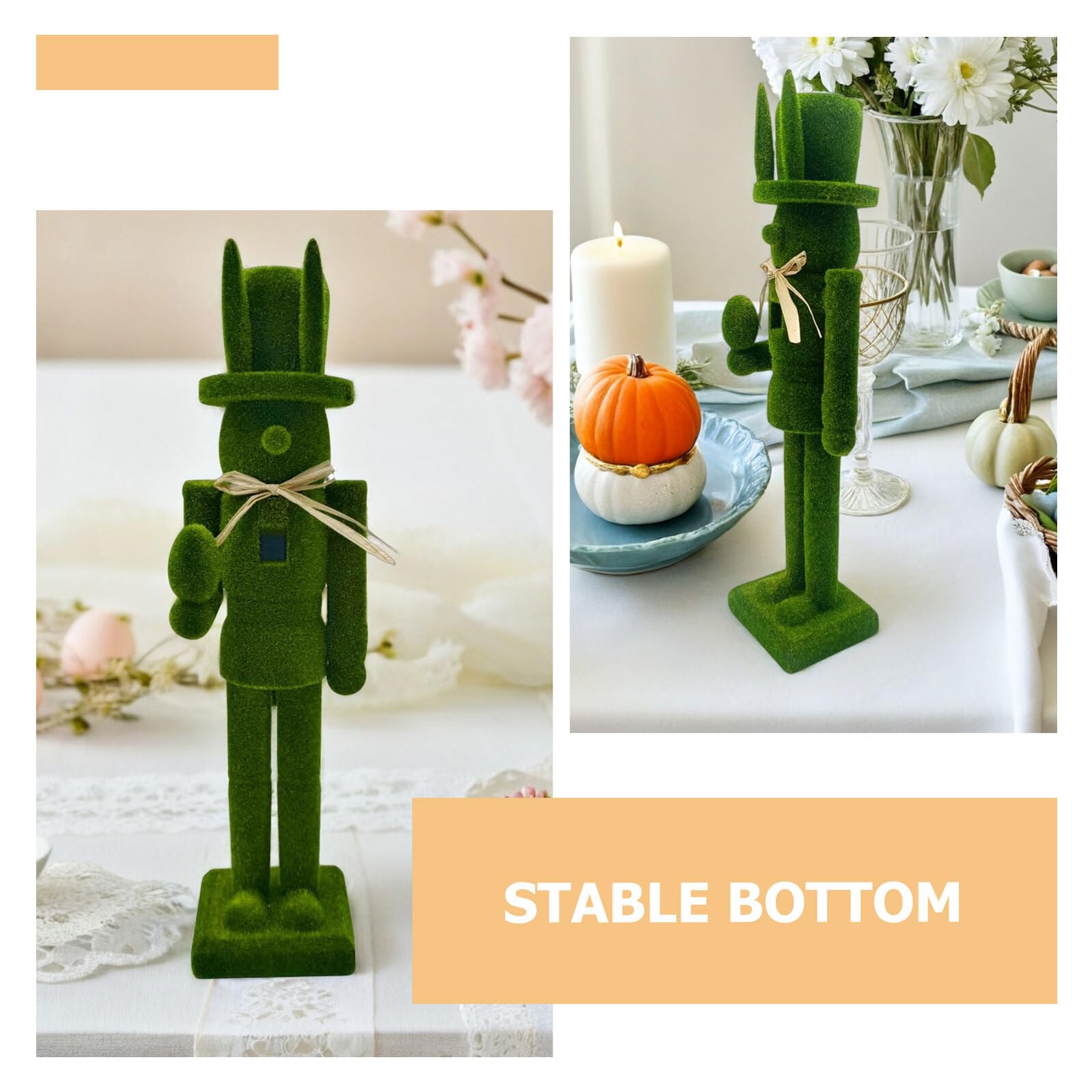Cabilock Beflockte Holz-Nussknacker-Figur Hase Festliche Frühlings- und Weihnachtsdekoration für Tisch Kaminsims Regal Vielseitige Langlebige Sammlerfigur als Geschenk und Heimdeko