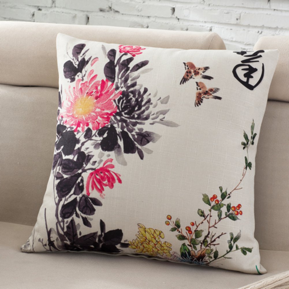 Coussin de canapé vintage country américain 55x55cm déhoussable avec imprimé fleuri