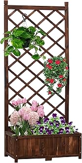 Anraja Raised Garden Bed with Trellis Wooden Planter Box Outdoor Wood Privacy Screen for Climbing Plant Planting Flower Patio Tomato Vegetable Herb Balcony Porch 29.5" L x 17.0" W x 67.0" H