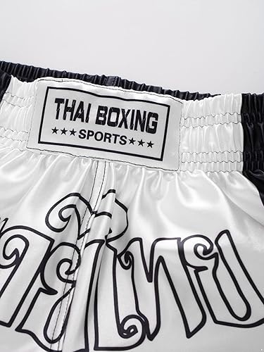 Miniatura 5 de Aiihoo Pantalones cortos de Muay Thai para niños, boxeo, kickboxing, artes marciales, artes marciales, entrenamiento de artes marciales, tronco de