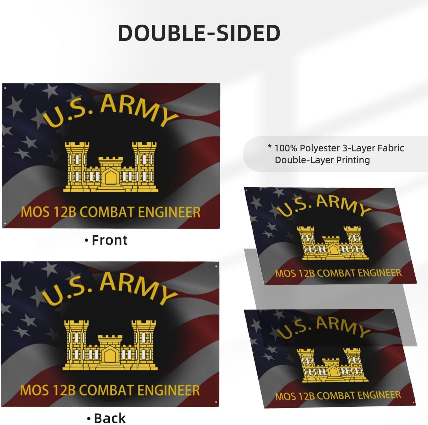 Us Mos 12b Combat Engineer Veteran Premium 3ply Double-Sided 4x6FT Outdoor Flag: Indoors & Outdoors, All in One